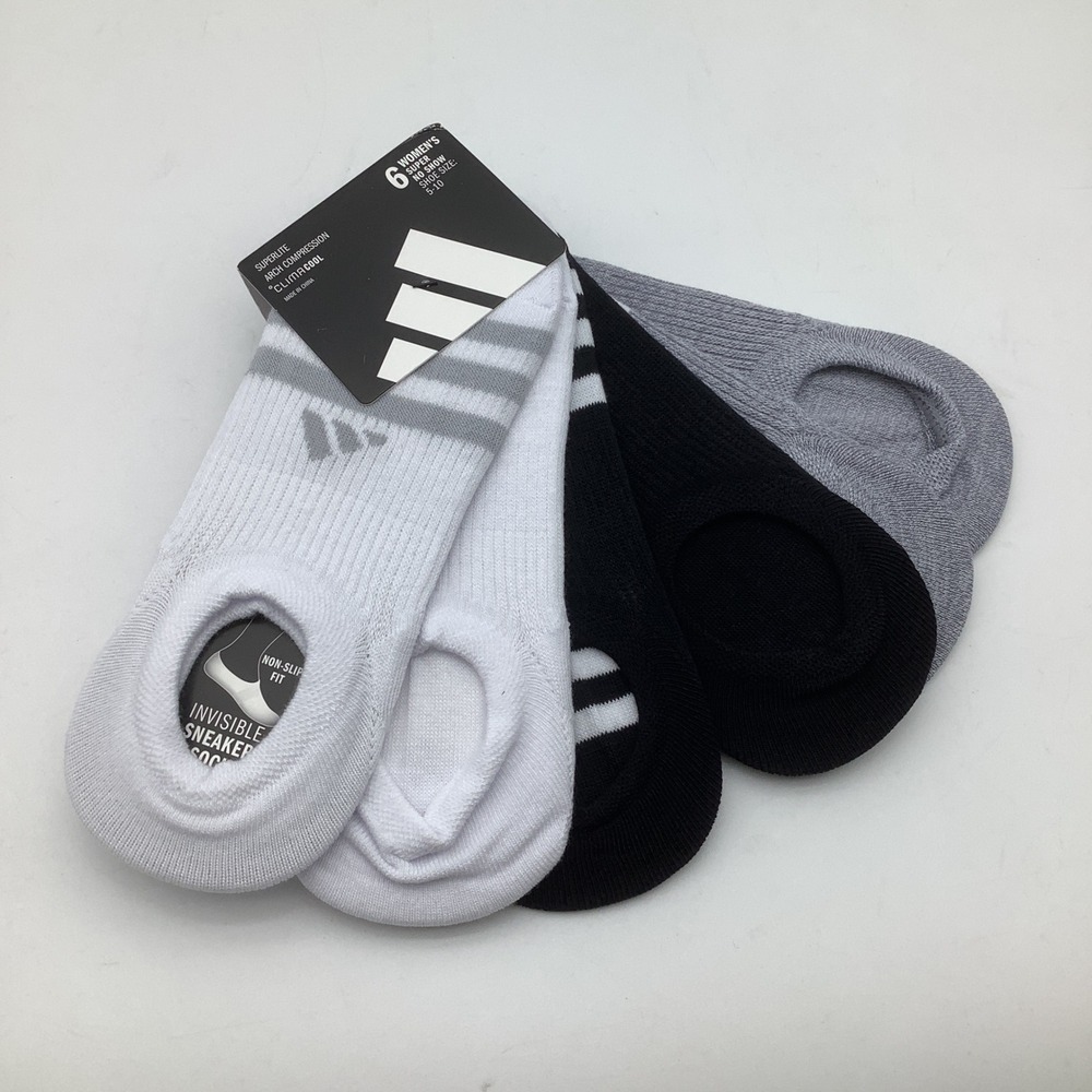 Adidas Superlite 6 Pack Super No Show‎ Socks White Black Grey Size 5-10 NEW